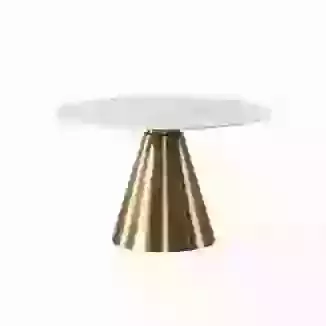 High Gloss Marble Effect Round Ceramic Dining Table With Brushed Gold Base